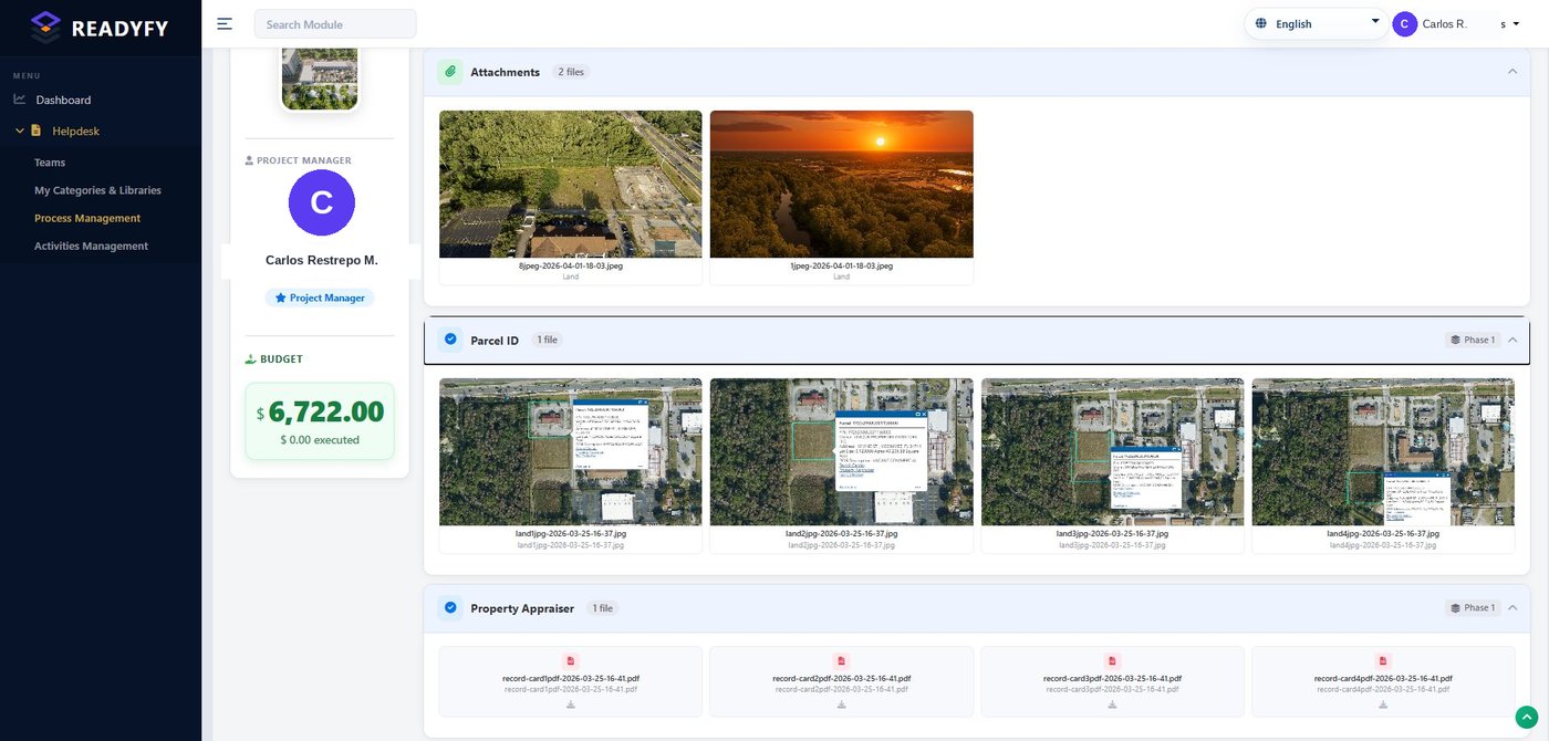 Client view with attachments organized by activity