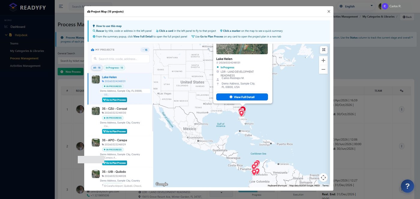 Geolocated project map with markers